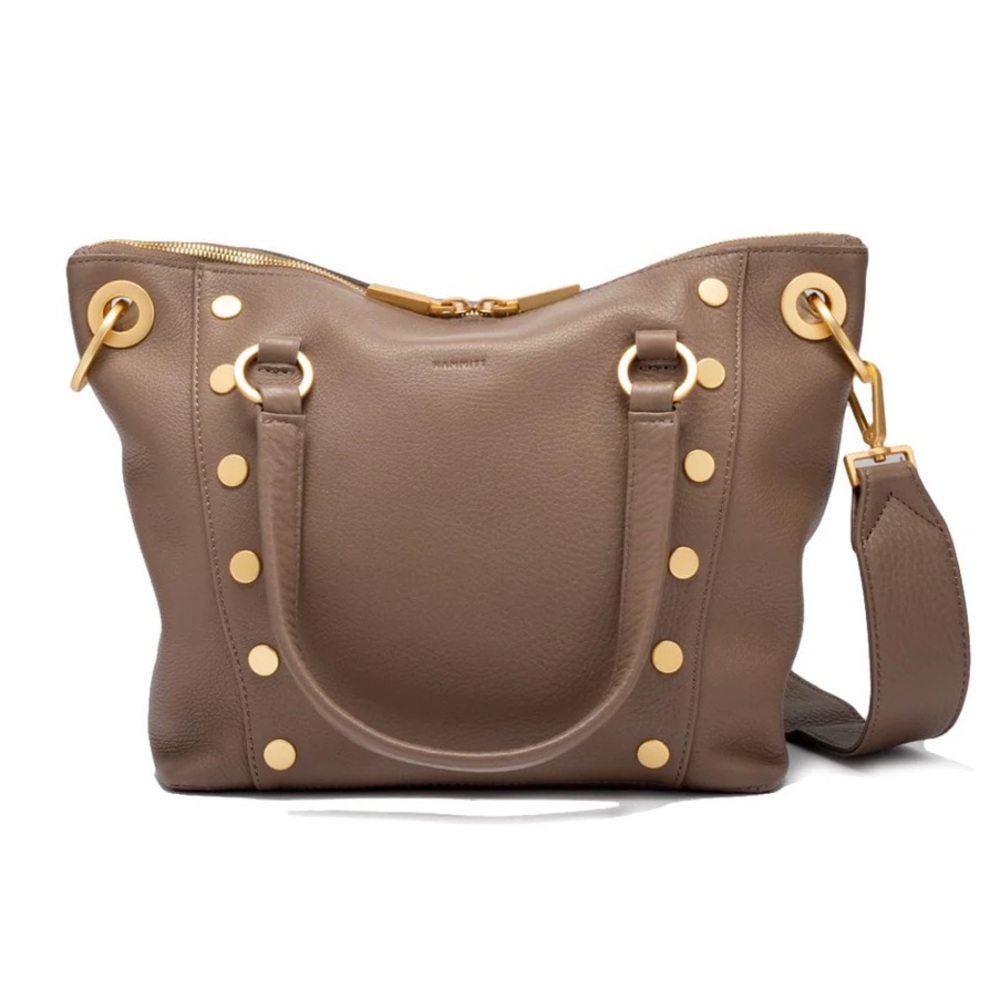 Hammitt Daniel Medium Taupe Shoulder Bag with Gold Accents